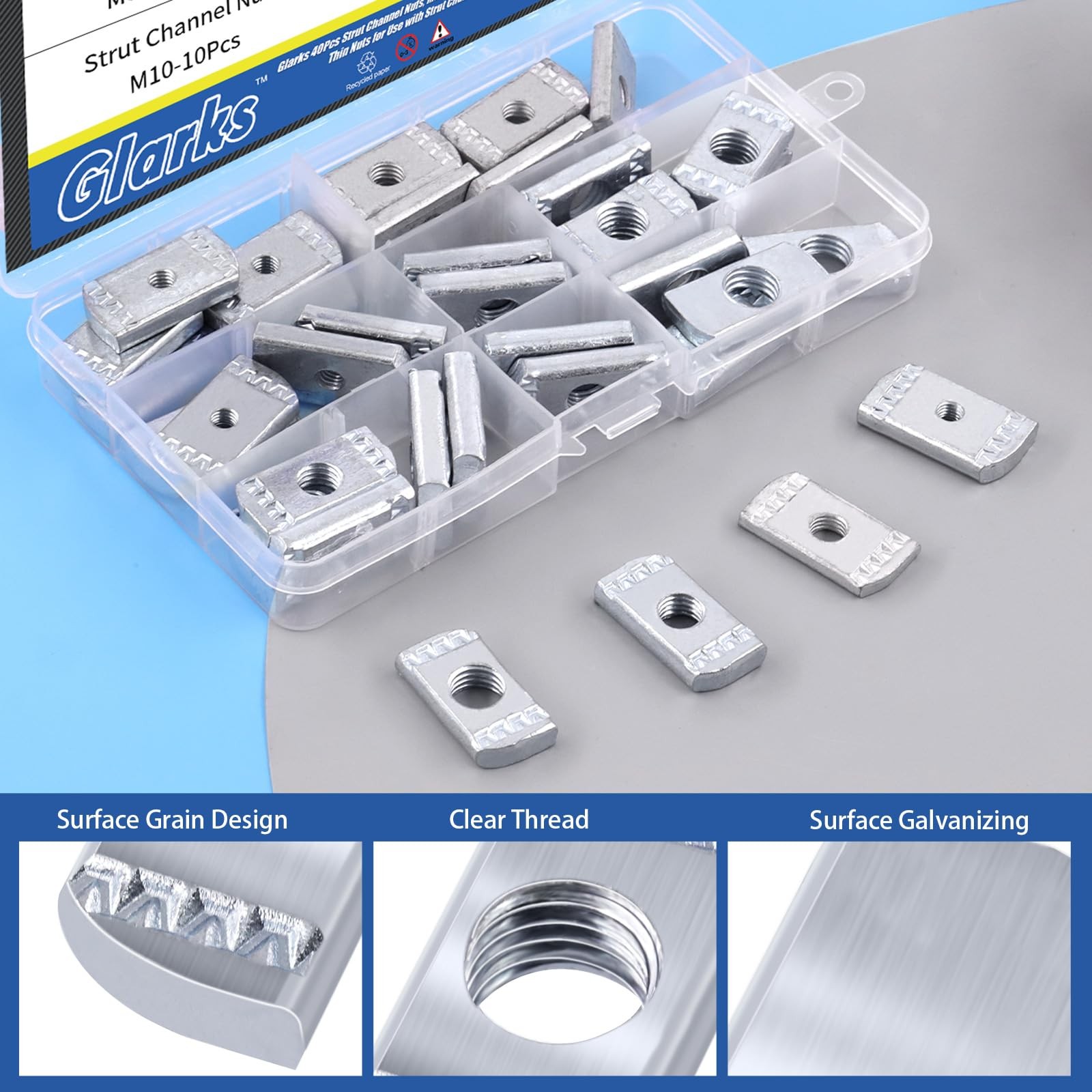 40Pcs Strut Channel Nuts Set, M6 M8 M10 M12 No Spring Thickened Nuts with Zin...