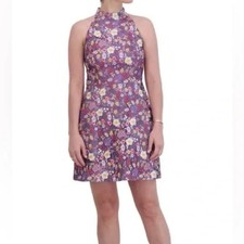 Eliza J Purple Floral Embroidered Fit & Flare Dress NWT Size 6 Mock Halter