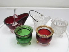 5 Antique Novelty Glass Toothpick Holder Lot Coal Scuttle Gypsy Chamber Pot EAPG