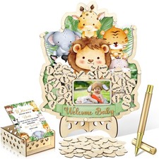 63 Pcs Safari Animal Baby Shower Guest Book Alternatives Set Baby Shower Deco...