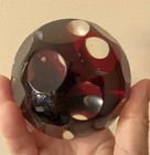Vintage Art Glass Octagonal Ruby Red and Clear Circles Glass Paperweight — photo 5