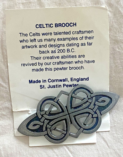 Vintage St JustIn Pewter Celtic Brooch 1980s • Cornwall England • Large 9.5 cm
