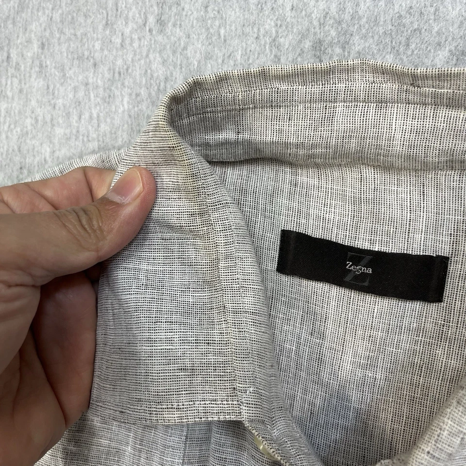 Camisa de piloto Ermenegildo Zegna para hombre 40-15 3/4 gris manga larga mezcla de lino Foto 3 de 4