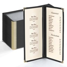 WeChef 30 Pack Restaurant Menu Covers 4.25"x11" Double Fold 2 Pages 4 Views Cafe