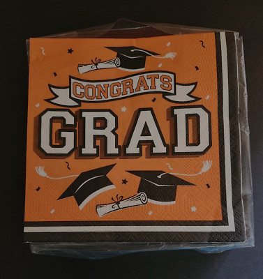 FREE 50 Congrats GRAD Orange Graduation  2024 any year Luncheon Dinner Napkins