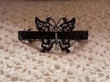 Vintage butterfly Silvertone Filigree Design Hair Barrette with rhinestones