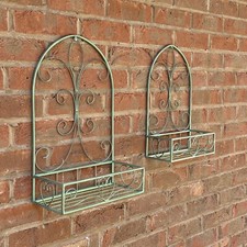 Outdoor Wall Planters Metal Set of 2 Plant Pot Holders Garden Shelves Decorative