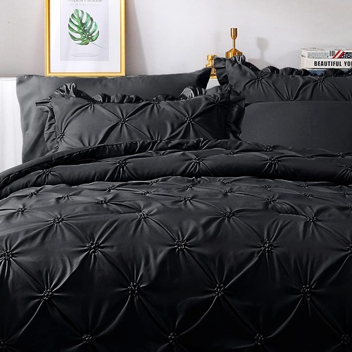 7-Piece Full Comforter Set - Black Egyptian Cotton Pintuck 500TC - Picture 3 of 103