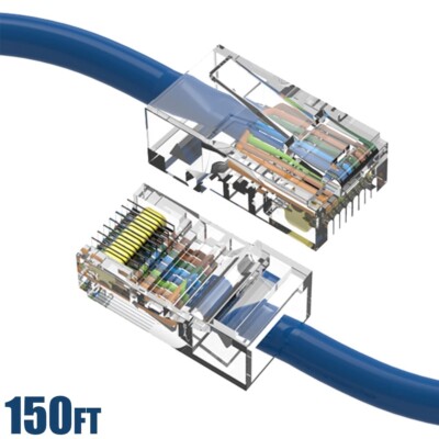 150FT Cat5E RJ45 Ethernet LAN Network UTP Patch Cable Non-Booted Gold 24AWG Blue