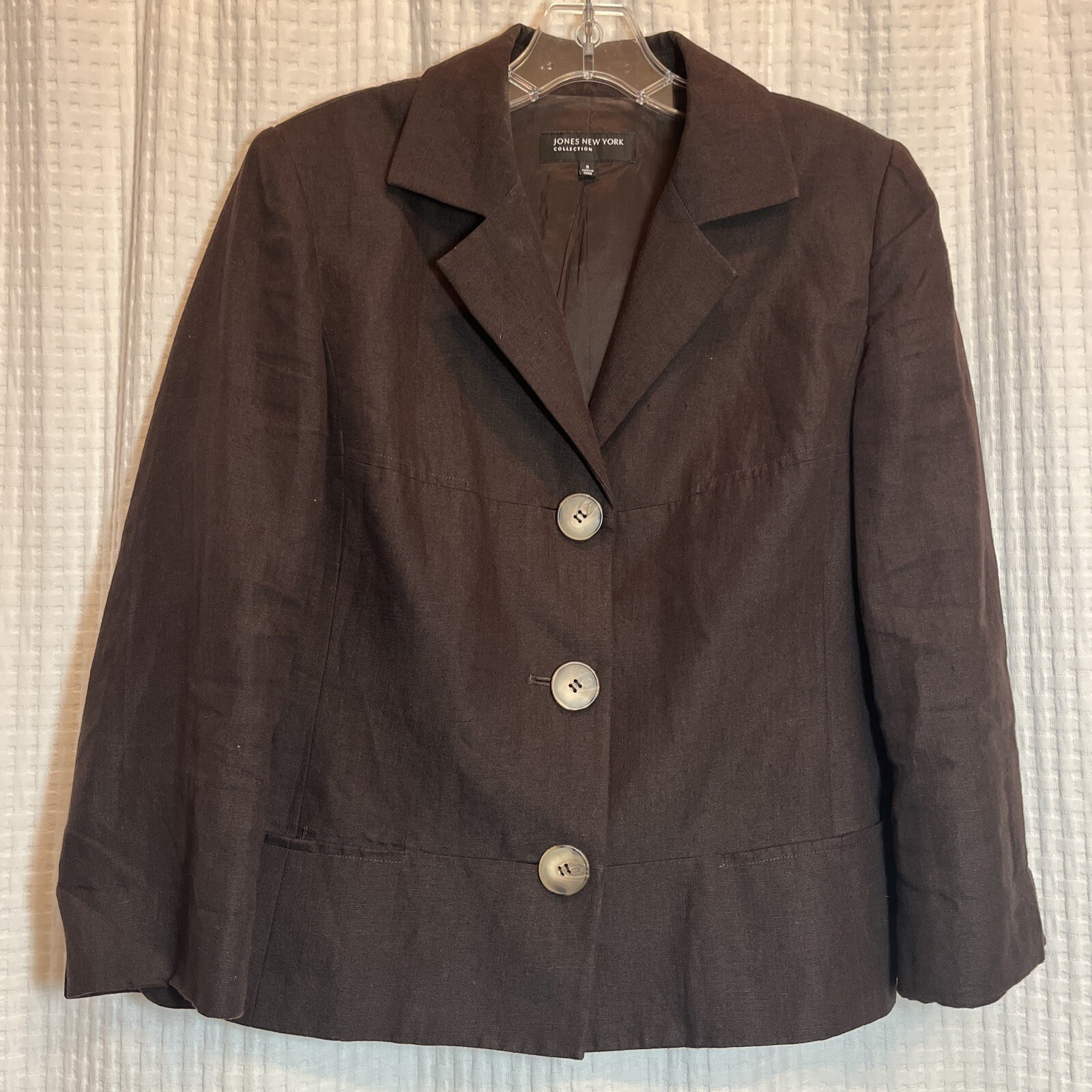 3 Button Front Jones New York Size 8 Linen Long Sleeve Brown Jacket 3 Button X8 | eBay