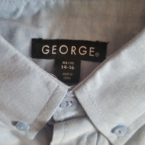 School Uniform George Boys Oxford Shirt Size XL 14-16 Light Blue Button Down - Picture 4 of 6
