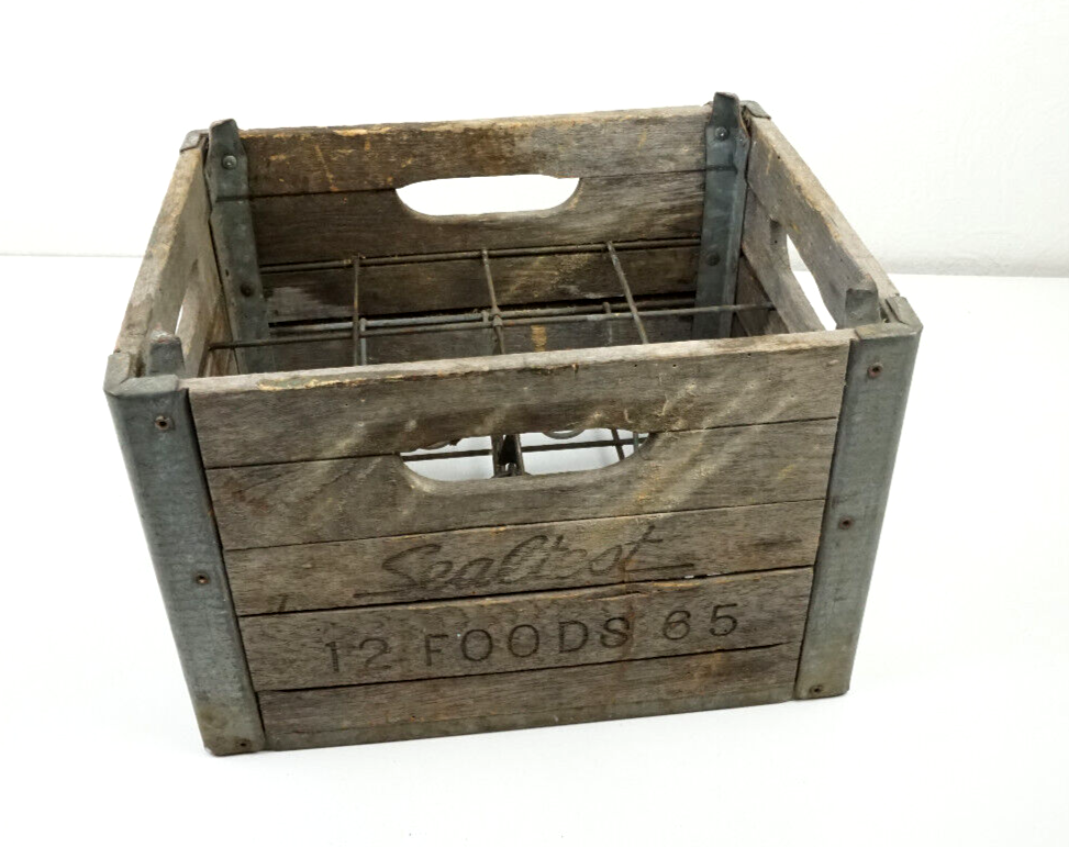 Sealtest Foods Wood & Metal Reinforced Milk Crate with Dividers 12