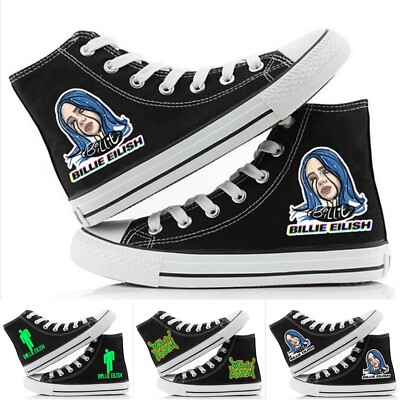 Womens Billie Eilish High Top Canvas Trainers Lace Up Flats Sport Sneakers Shoes | eBay