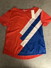 Adidas Neo Red Graphic Logo Mesh Short Sleeve Athletic Size M T-shirt Women (H)