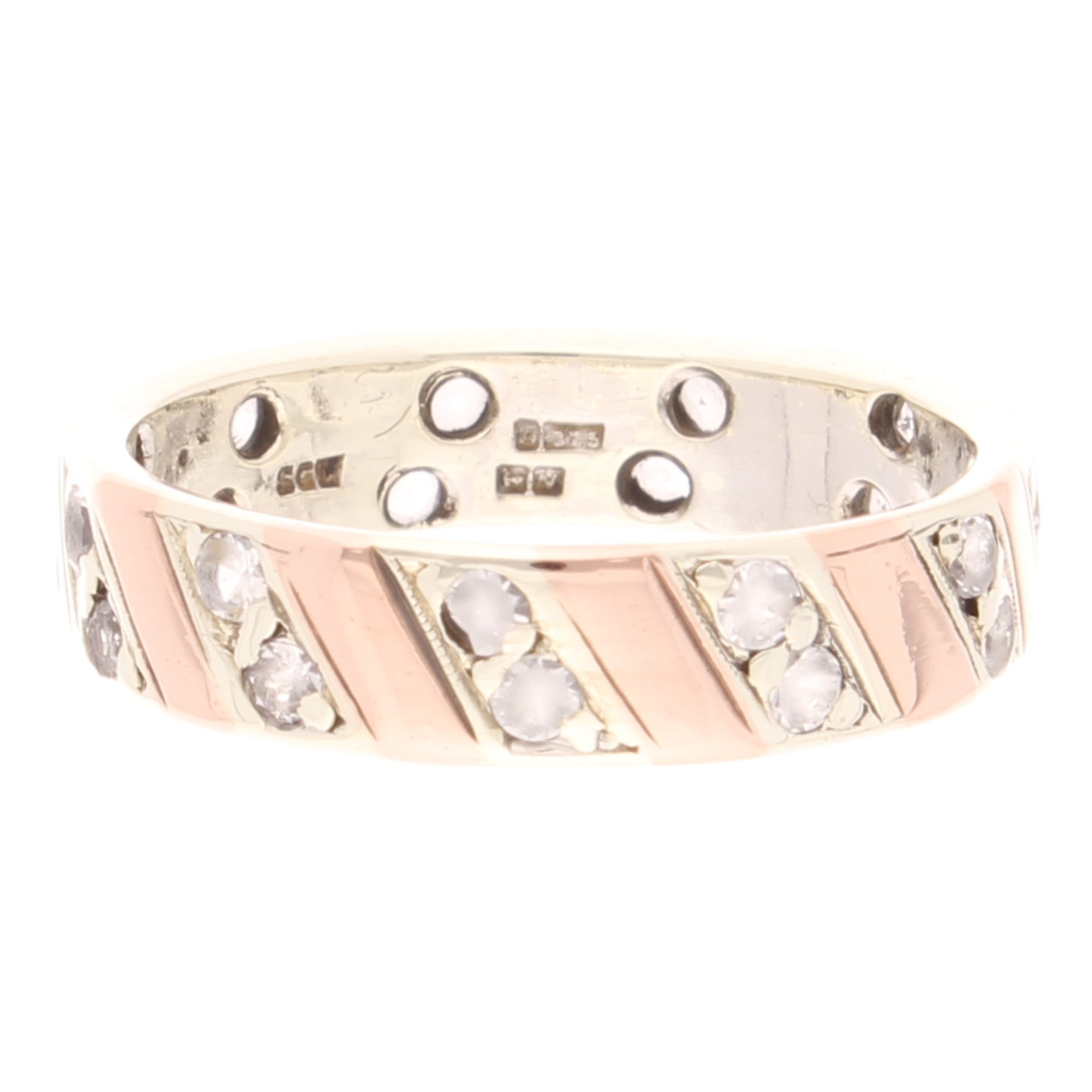 Vintage 9Carat Rose & White Gold Spinel Wedding Band (Size Q) 4.5mm Wide