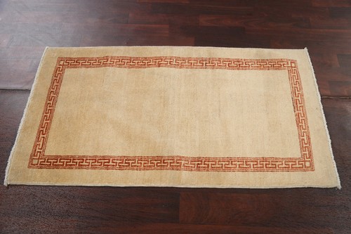 Bordered Gabbeh Modern Oriental Runner Rug Hand-knotted Wool Ivory Carpet 2x5 ft - Picture 9 of 12