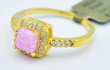 GENUINE 0.46 Cts PINK OPAL  WHITE SAPPHIRE RING 925 SILVER Yellow Finish -NWT