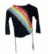 $50 FBZ Kids Girls Black Long Sleeve Crew Neck Tie Dye Drawstring T-Shirt Size 5