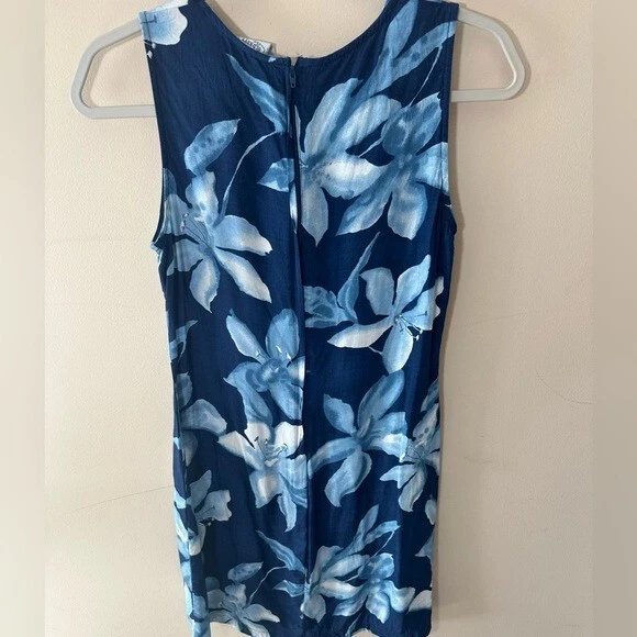 Vestido hibisco tropical antigo marinho Y2K 2000 feito na Itália tamanho 4 S azul - Imagem 3 de 4