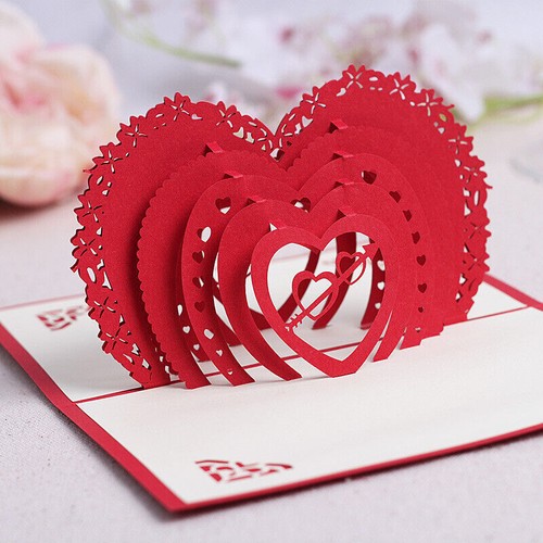 3D Pop Up Valentine's Day Heart Flower Greeting Card Girlfriend Wife Love Gift - Picture 13 of 22