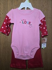 NWT Size 3M Carter's 2pc outfit pink polka dot bodysuit red pants bundle of love