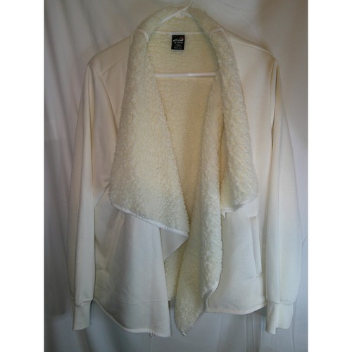 Avia Cozy Sherpa Cardigan Open Front Jacket Cream White XL