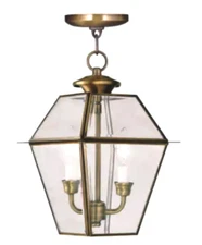 LIVEX LIGHTING WESTOVER ANTIQUE BRASS INDOOR OUTDOOR PENDNAT LANTERN 2285.01-NIB