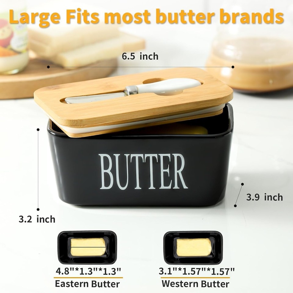 Hasense Butter Dish with Lid, Ceramic Butter Dish with Knife for