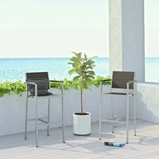 Modway Shore Aluminum Outdoor Patio Two Bar Stools in Silver Gray
