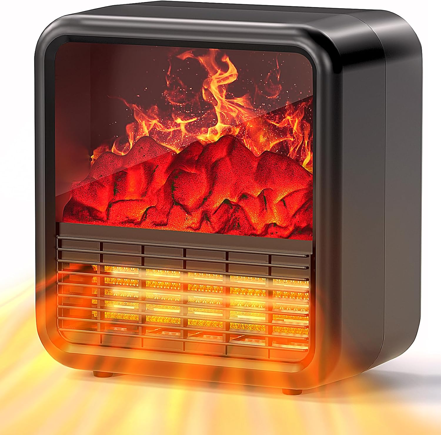 Small Portable Space Heater for Indoor Use with Realistic 3D Flame, Mini Electri