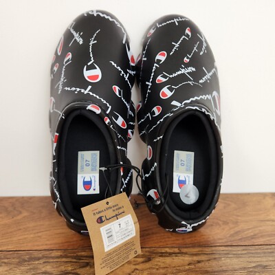 New Champion Super Meloso Warped Slides Black White Mens Sz Closed Toe  Slip on