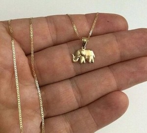 Authentic 14K Yellow Gold Plated Elephant Charm Pendant Necklace 18" For Women's