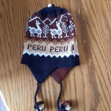 Reversible Alpaca Chullo Beanie Hat Lightweight Winter Ear Flap Multi-Color Pom