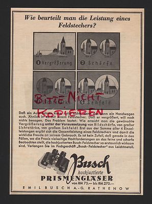 Rathenow, Advertising 1936, Emil Busch AG Highly Adjusted Prism Glasses