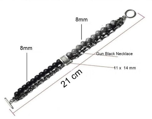 Hematite - Lava Rock, Beaded 8 mm, Stainless Steel Chain, Bracelet For Men - Picture 2 of 7