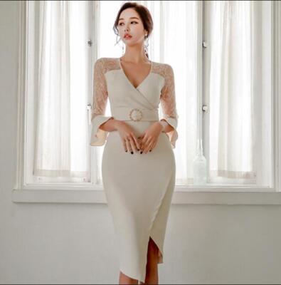 Womens Fashion V Neck Mesh Bell Sleeves Hip Package Irregular Pencil Dress  | eBay