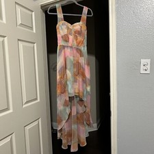 Guess Los Angeles Multi Color Hi Lo Dress Sz 4 Pink Blue Yellow