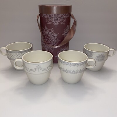 Aynsley Coffee Mug Set of 4 Different Patterns Stacking Mugs NIP England 10 oz