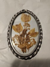 Vintage Dried Pressed Flowers Pewter Frame Window Suncatcher Lasting Impressions