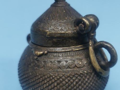 Beautiful Antique Handmade Carved Dhokra Lidded Brass Bowl India Tribal - Picture 8 of 13