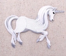 Unicorn - White/Gray Facing Right - Mythical Iron on Applique/Embroidered Patch