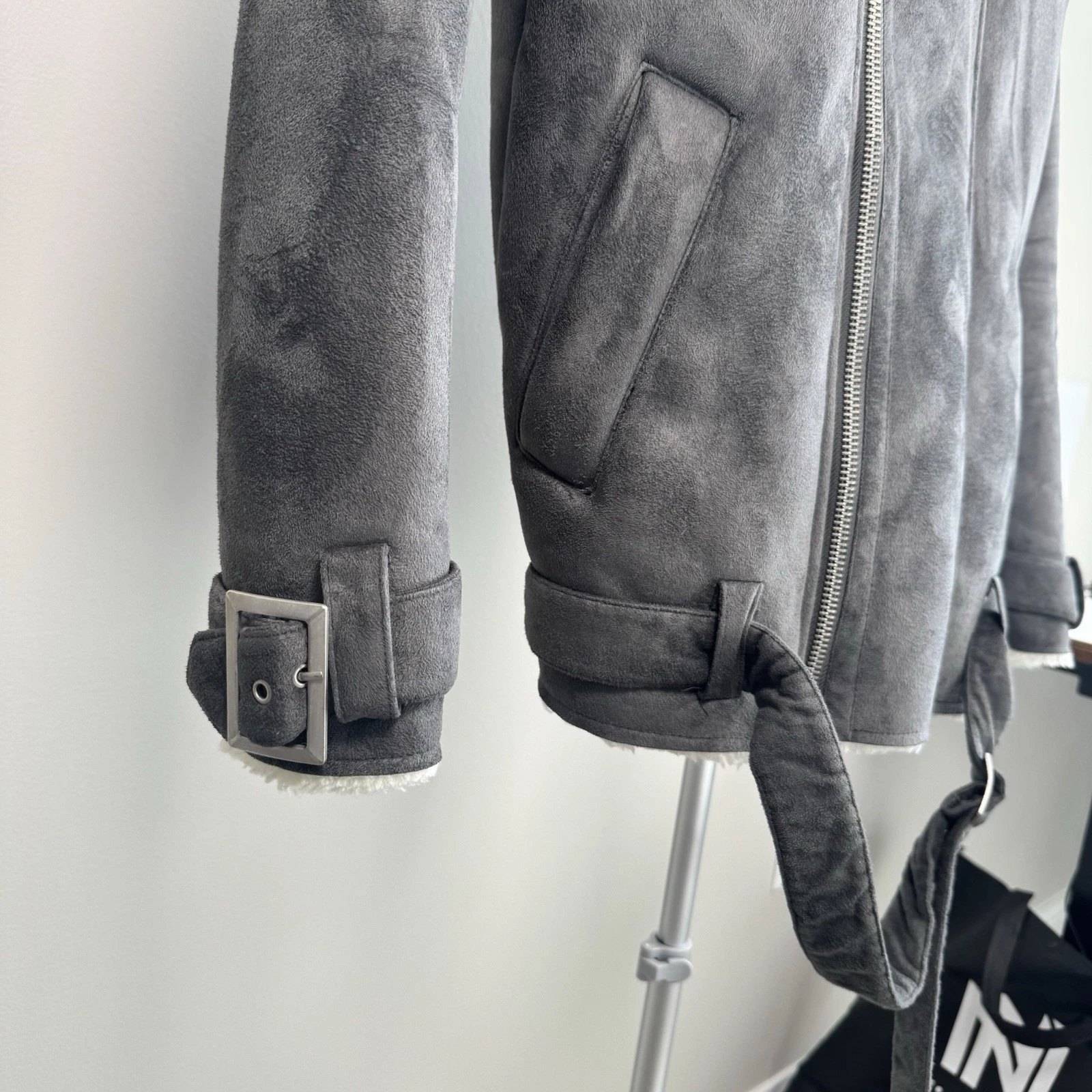 Topman Gray Faux Shearling Jacket Coat - Men's Size Small -  Zipper Closure image 5