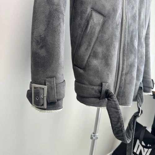 Topman Gray Faux Shearling Jacket Coat - Men's Size Small -  Zipper Closure image 5