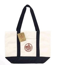 Trader Joe’s Blue Canvas Large Reusable Cotton Tote Shopping Beach School Bag