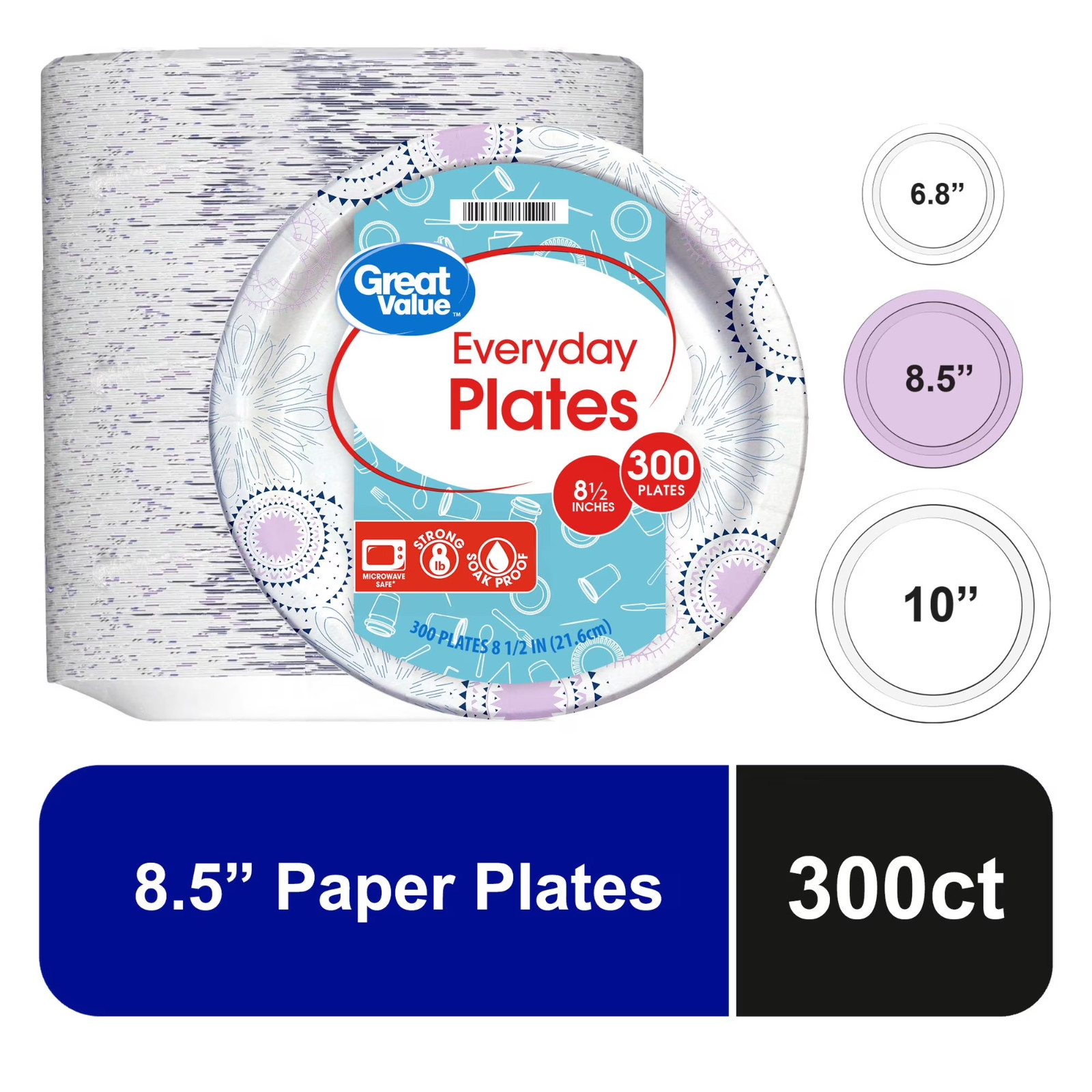 Great Value Everyday Disposable Paper Plate 8.5 inch, 300 Count, Ship from US