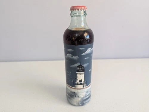 Vintage Coca Cola Bottle Hand Painted Lighthouse Folk Art Upcycled Beach Ocean