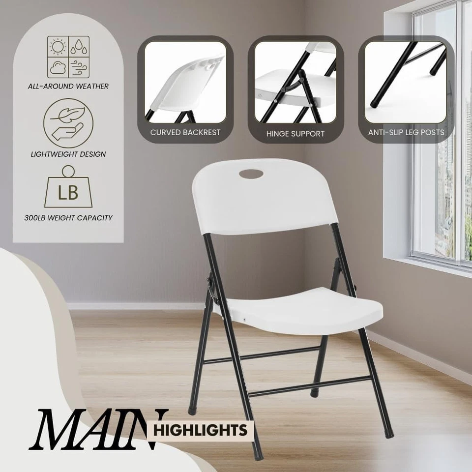  Paquete de 4 sillas plegables de plástico de alta resistencia, sillas plegables de 450 libras de capacidad Foto 4 de 4