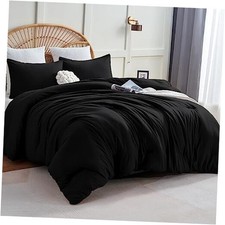 Comforter Set 3 Pieces Cal King Solid Breathable Quilted California King Black