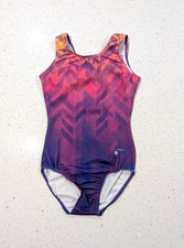 Destira Gymnastics Dance Leotard CXL Extra Large Red Purple OMBRE Geometric SOFT