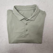 Lululemon Polo Shirt Mens Small Green Striped Performance Collared Golf Tech